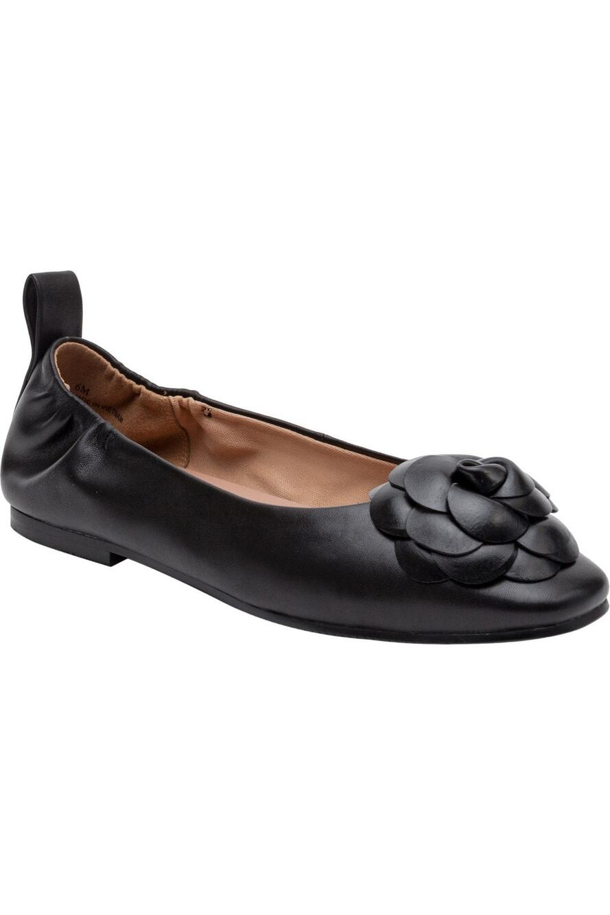 NIB Size 5 Linea Paolo Nina Ballet Flat Black Leather Flower Round Toe Shoe $139